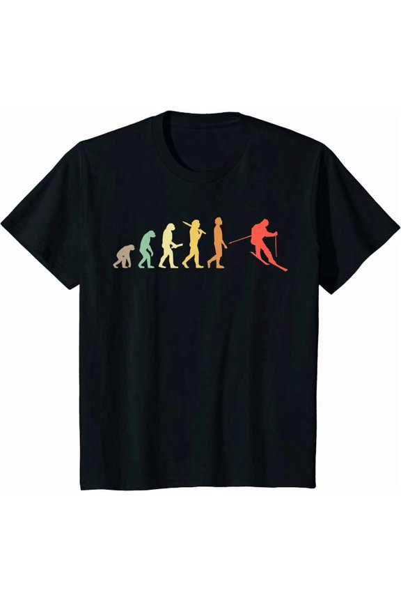 Retro Skiing Evolution Mountain Sport Skiers Gift Unisex S-5XL T-Shirt, Vintage Birthday Gift
