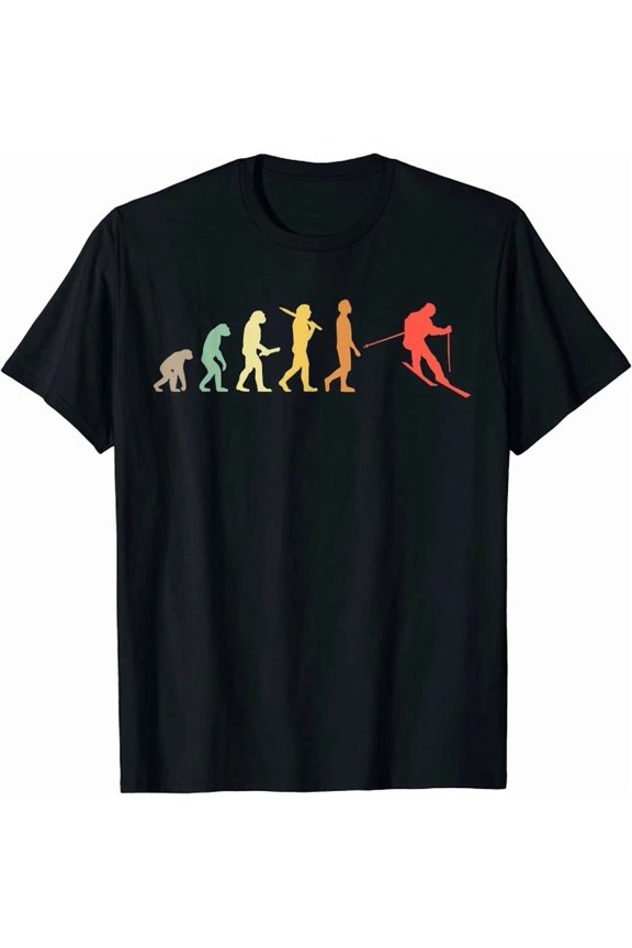 Retro Skiing Evolution Mountain Sport Skiers Gift Unisex S-5XL T-Shirt
