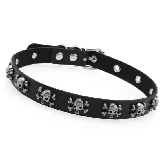 Retro Skull Charm Leather Choker Soft PU Collar With Metal Punk Unisex Adjustable Necklace For Daily Wear