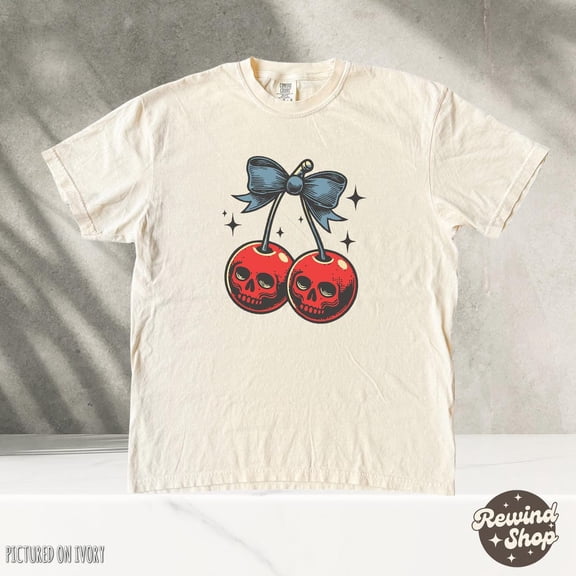 Retro Skull Cherry Vintage Style Tshirt, Y2K Cute Shirt, Cherry Shirts, Cute Cherry Shirt, Retro Cherries Shirt SAND Unisex S-5XL Hot Trending Shirt, Vintage Birthday Gift
