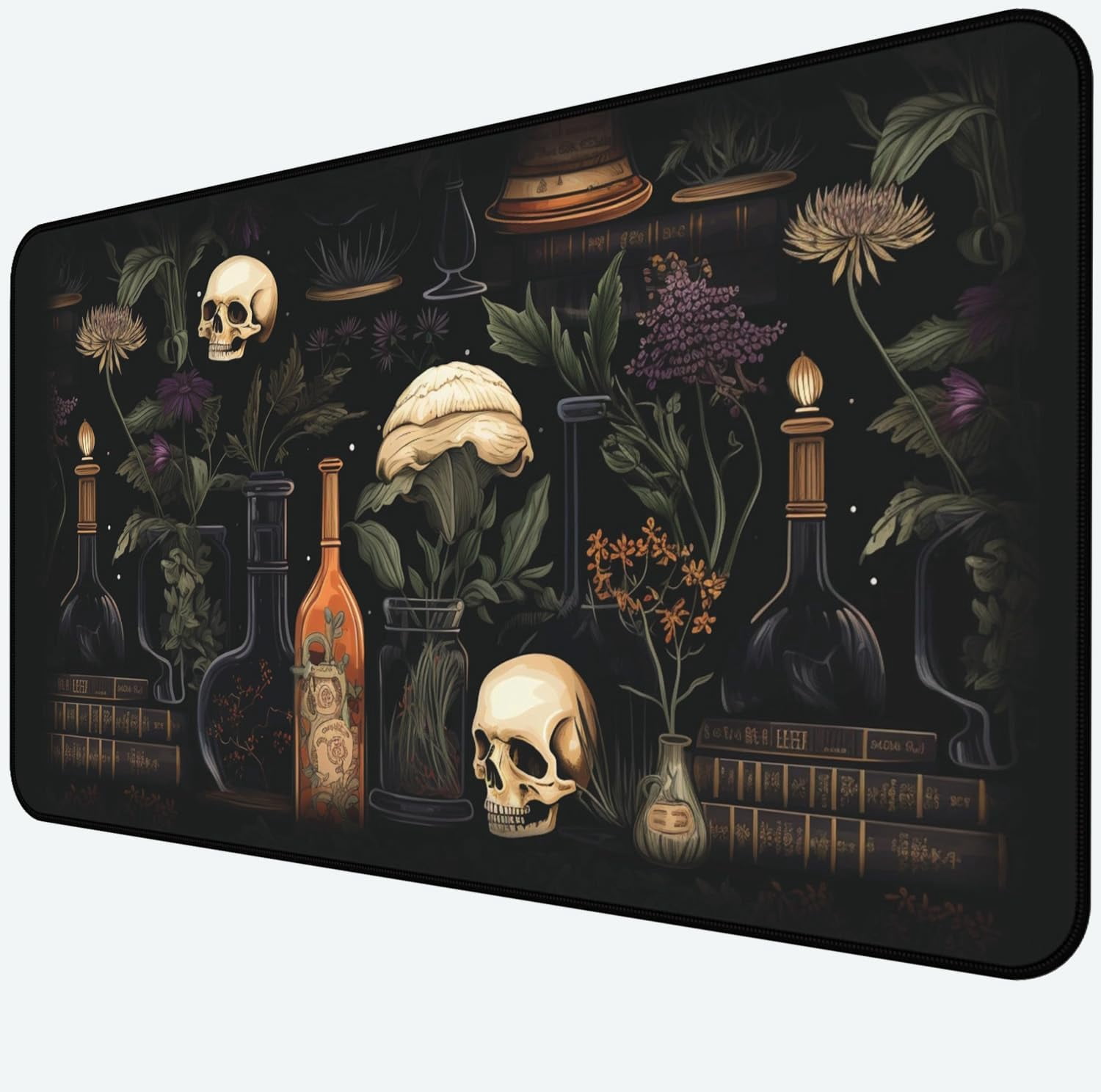 Retro Skull Large Mouse Pad, Gothic Desk Pad XXL, Office Desk Plant Desktop Cover Pad, Expanded Large Laptop Keyboard Pad, Dark Academic Gaming Table Decoration Accessories 31.5"X15.7"