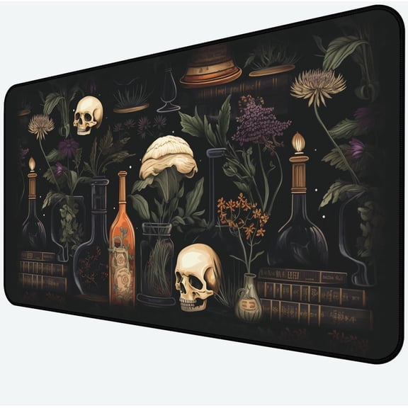 Retro Skull Large Mouse Pad, Gothic Desk Pad XXL, Office Desk Plant Desktop Cover Pad, Expanded Large Laptop Keyboard Pad, Dark Academic Gaming Table Decoration Accessories 31.5"X15.7"