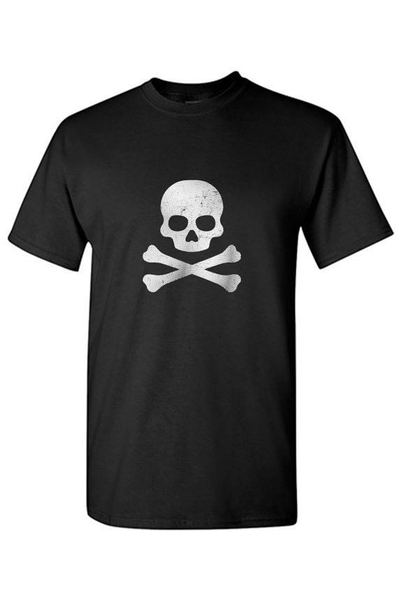 Retro Skull and Crossbones Graphic Tee - Vintage Pirate Style Black Cotton T-Shirt for Men and Women - Edgy Gothic Streetwear Top
