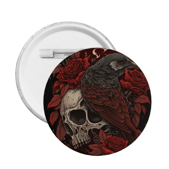 Retro Skulls Roses Raven Round Button Pin Badge 5PCS Pinback Buttons Lapel Pin for Jacket, Backpack, Hat, Party Favor, Gift