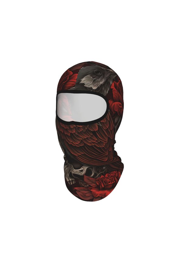 Retro Skulls Roses Raven Unisex Balaclava Ski Mask Full Face Cover for Cold Weather & UV Protection, Breathable Cooling Helmet Liner