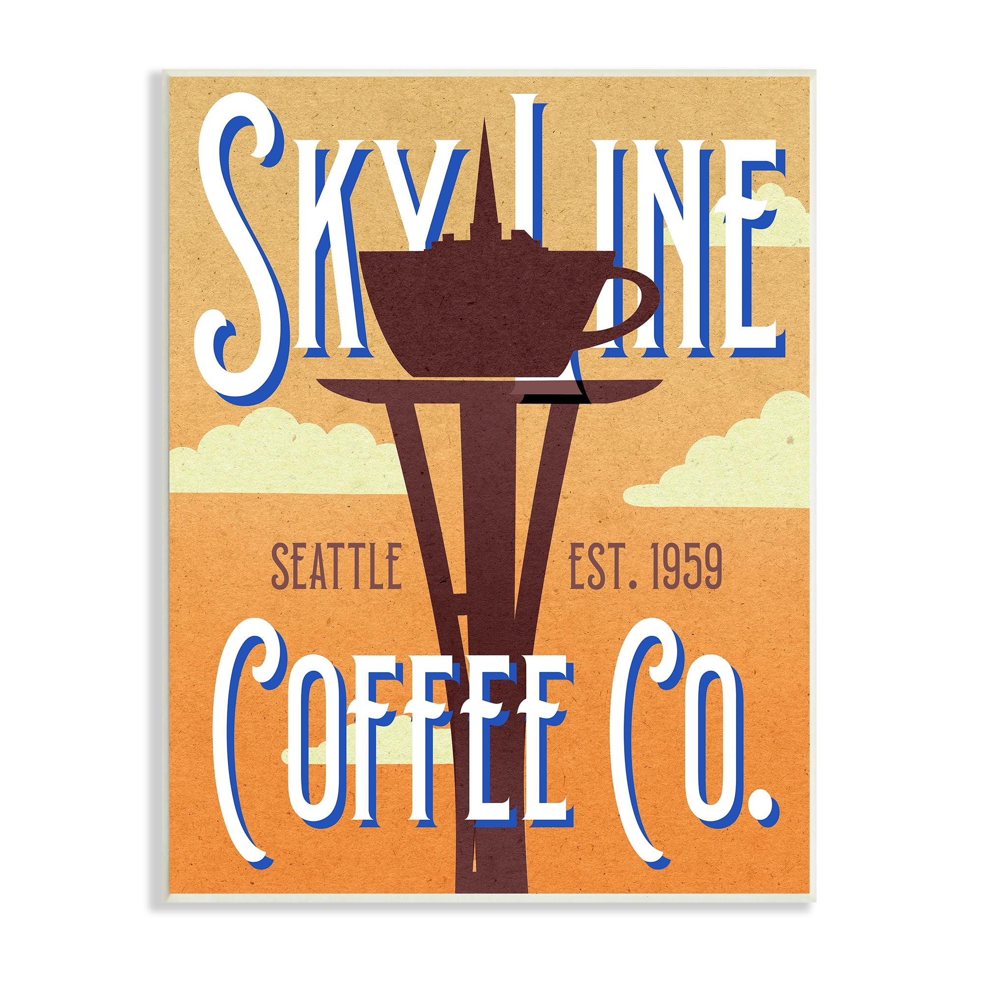 Retro Sky Line Coffee Co. Seattle Cup Needle 10 in x 15 in Framed Painting Art Print, by Stupell Home Décor