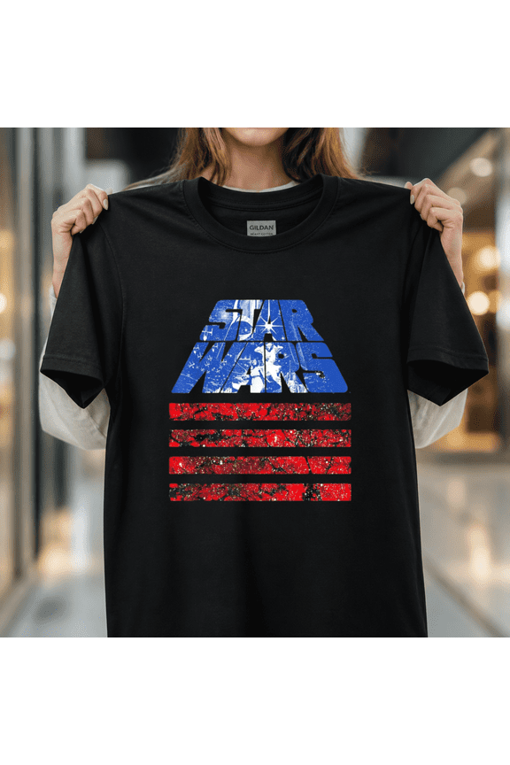 Retro Slant Logo Red White & Blue July 4th Unisex T-Shirt, S - 5XL
