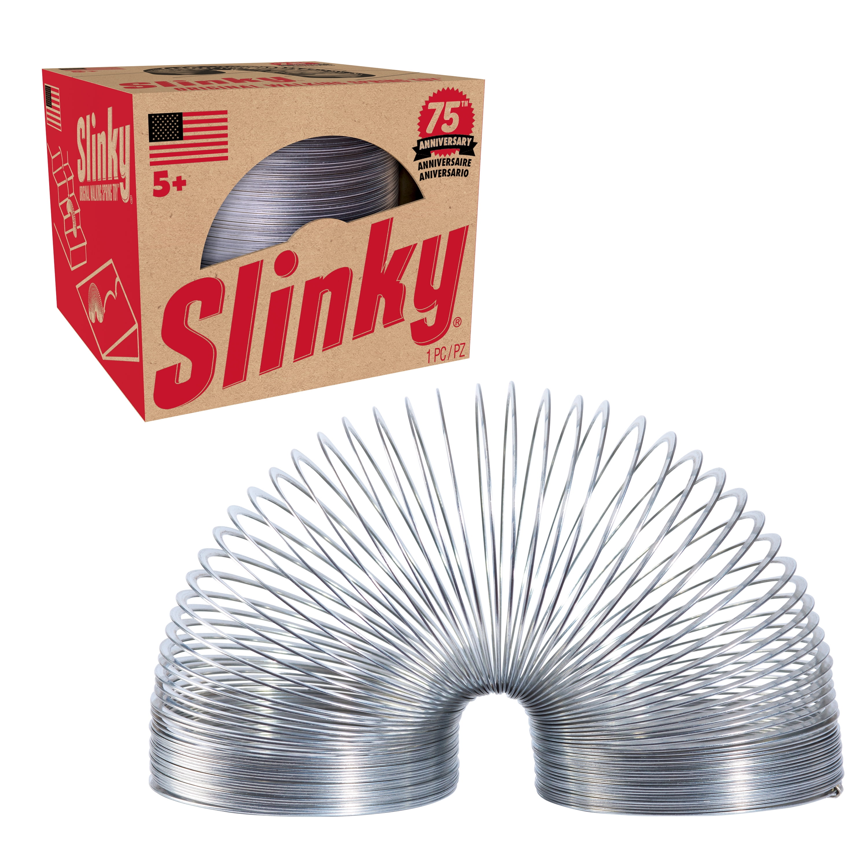 Retro Slinky the Original Walking Spring Toy, Silver Metal Slinky, Ages