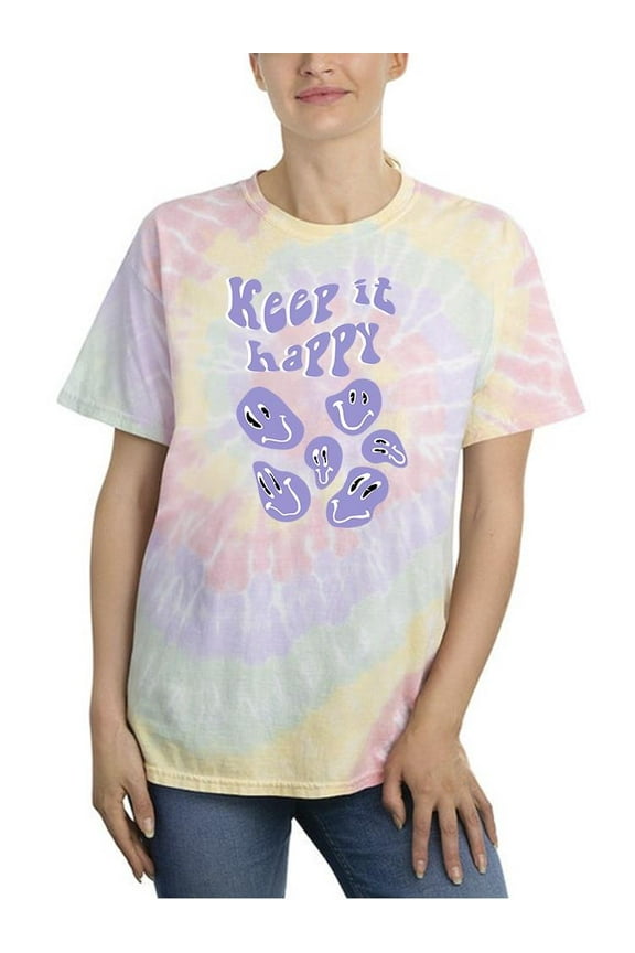 Retro Slogan Print Smile Face Tie Dye Spiral Women - Women , Small