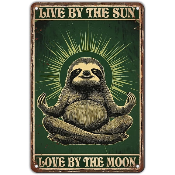 Retro Sloth Metal Tin Sign Live by the Sun Love by the Moon Vintage Yoga Wall Decor Poster for Home Office Store 12 x 8 in