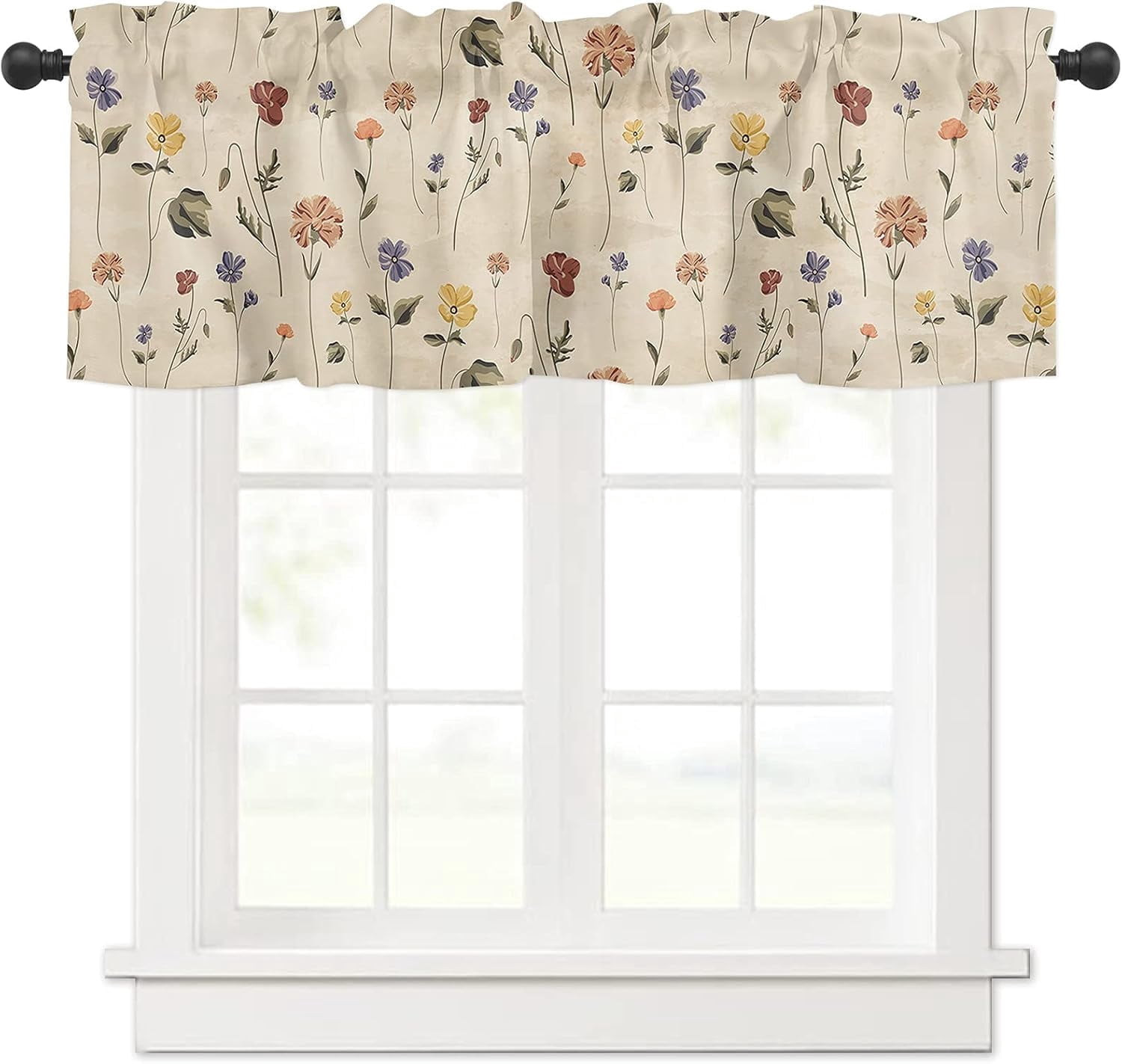 Retro Small Flowers Window Valance Rod Pocket Curtain Floral Window ...