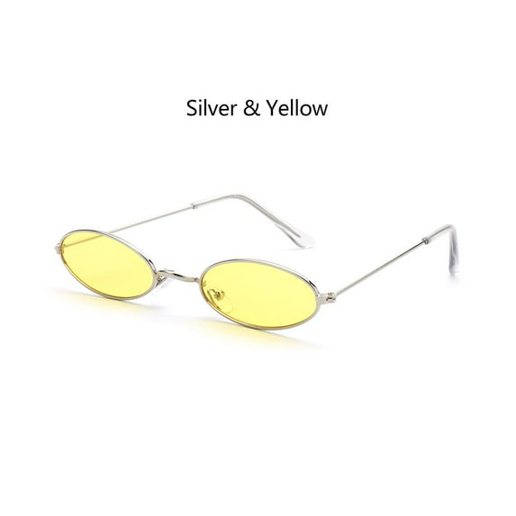 Retro Small Frame Men and Women Accessories Eyeglasses Oval Sunglasses Vintage Shades Sun Glasses SILVER & YELLOW