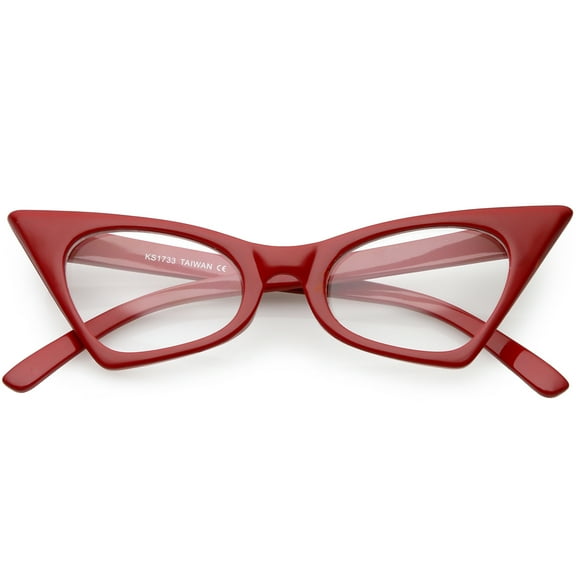 Retro Small High Point Cat Eye Glasses Oval Clear Lens 46mm (Red / Clear)