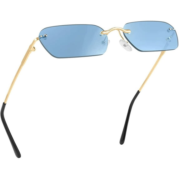 Retro Small Narrow Rimless Sunglasses Clear Eyewear Vintage Rectangle Sunglasses for Women Men