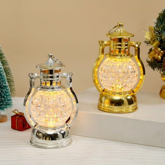 Retro Small Oil Lamp Wind Lantern | LED Desktop Night Light | Gold Silver Color | Home Holiday Decor Accent | Battery Powered | 14.5x8.5cm Tabletop Lamp