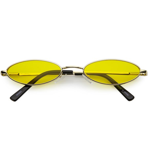 Retro Small Oval Sunglasses Slim Arms Color Tinted Flat Lens 51mm (Gold / Yellow)