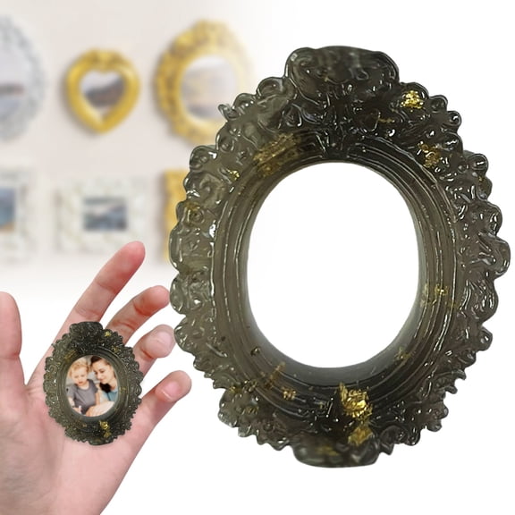 Retro Small Photo Frame with Black Transparency, Small Oval Photo Frame,Picture Frames Resin Picture Frame Small Antique Resin Miniature Rectangle Wall Hanging Frames for Diy & Jewelry