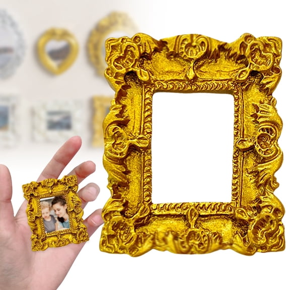 Retro Small Photo Frame, Thick Gold Square Photo Frame,Picture Frames Resin Picture Frame Small Antique Resin Miniature Rectangle Wall Hanging Frames for Diy & Jewelry