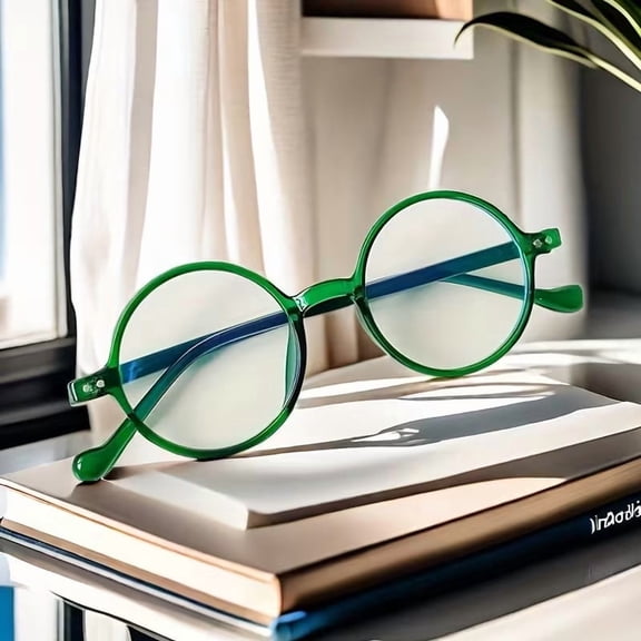Retro Small Round Frame Reading Glasses for Men Women - Lightweight High-Definition Green Blue Accents Full-Rim Design PC Material Unisex Eyewear