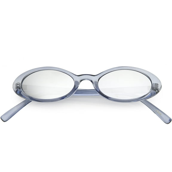 Retro Small Transparent Oval Sunglasses Colored Mirror Lens 48mm (Blue / Silver Mirror)