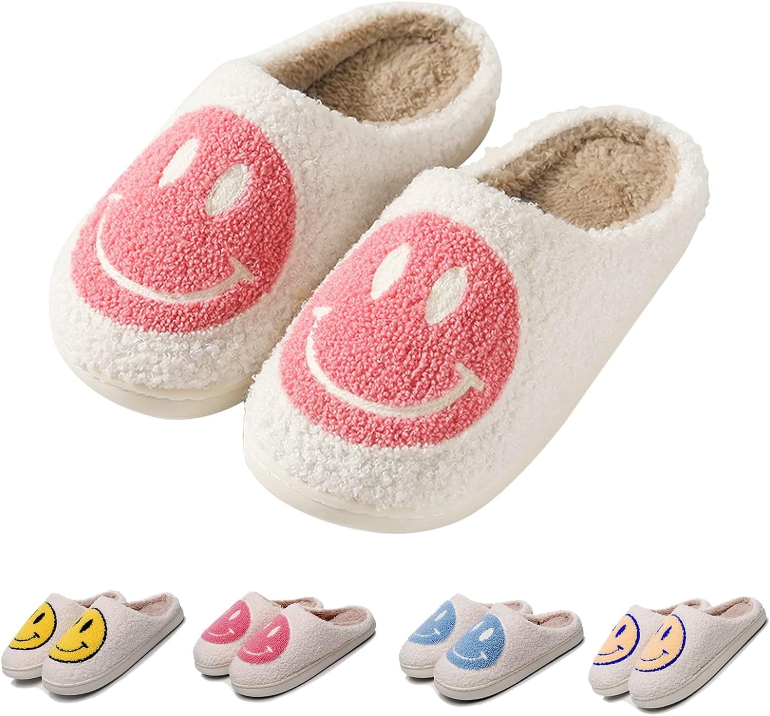 Retro Smile Face Slippers, Happy Face Slipper for Women, Soft Plush