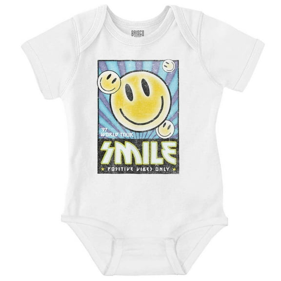 Retro Smile World Tour Positive Vibes Romper Boys or Girls Infant Baby Brisco Brands 18M