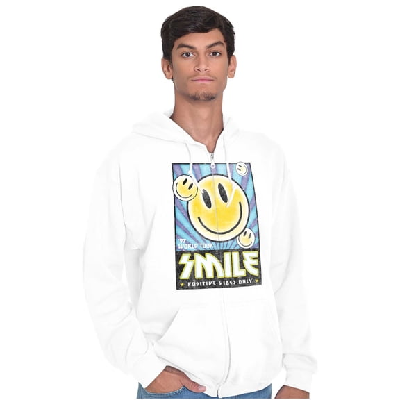 Retro Smile World Tour Positive Vibes Unisex Fleece Graphic Zip Up Hoodie Brisco Brands 2X