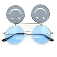 thumbnail image 1 of Retro Smiley Face Double Flip Up Round Circle Lens Hippie Sunglasses Silver - Blue Black, 1 of 9