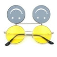 thumbnail image 1 of Retro Smiley Face Double Flip Up Round Circle Lens Hippie Sunglasses Silver - Yellow Black, 1 of 9