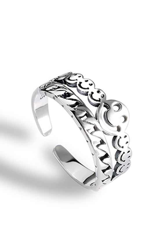 Retro Smiley Face Ring: Adjustable Copper Unisex Rings with 9mm Thickness, Thai Silver Style Fashion Jewelry