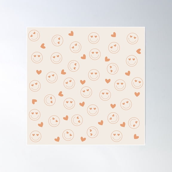 Retro Smiley Face Romantic Love In Beige & Orange Poster Wall Art, Modern Wall Decor For Living Room Bedroom, 24x24 UNFRAMED