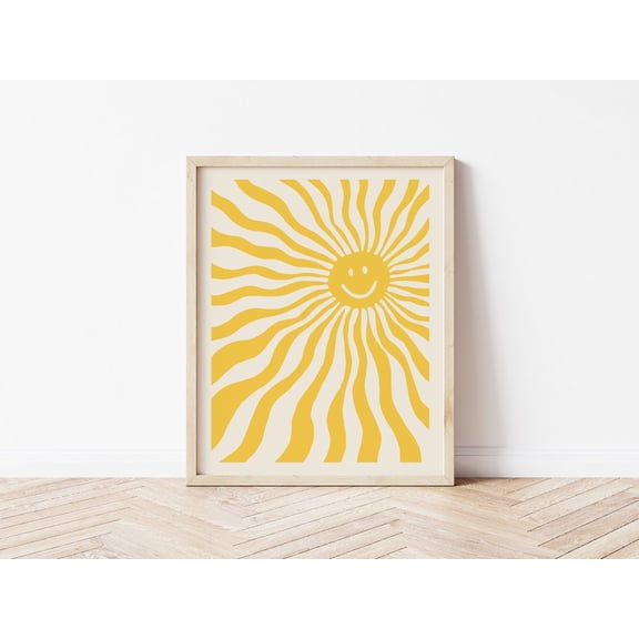 Retro Smiley Face Sunshine Poster, Unframed Paper Poster 8x10in