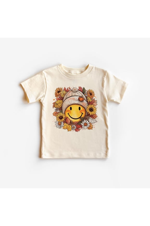 Retro Smiley Face T-Shirt: Fall Flower Graphic Tee Tshirt All Size S-5XL