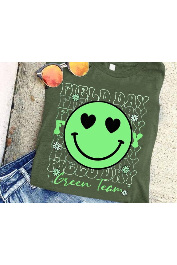Retro Smiley Face Team Tee: Green Field Day Shirt TSHIRT All Size S-5XL