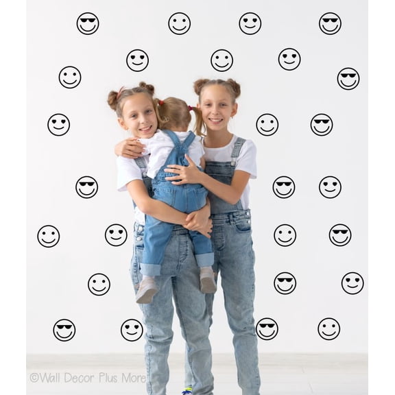 Retro Smiley Face Vinyl Wall Decal Stickers, 4-Inch, 30-Piece Set, Black