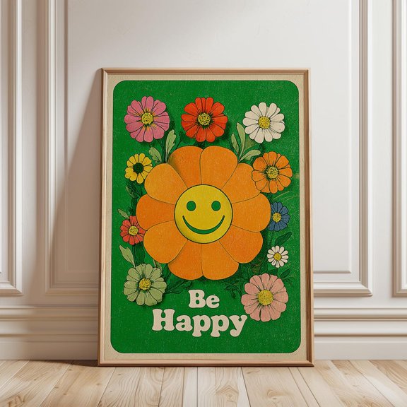 Retro Smiley Flower Poster, Unframed Paper Poster 8x10in