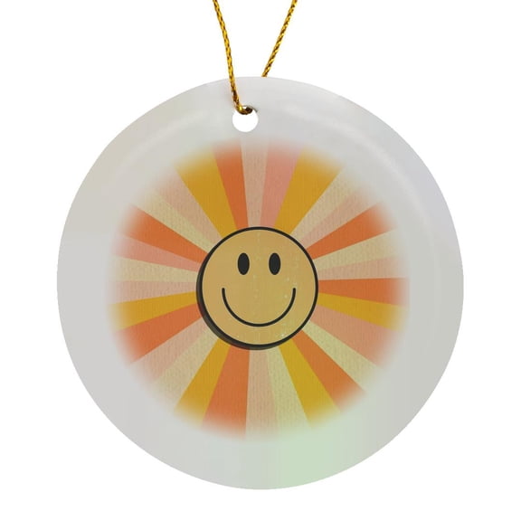 3drose, Retro Smiley Sunshine Design, Circle Porcelain Ornament