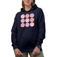 thumbnail image 1 of Retro Smiling Faces Art, Valentine's Day Merch Gift, Navy Blue Hooded Sweatshirt or Hoodie, Medium, 1 of 5