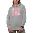 thumbnail image 1 of Retro Smiling Faces, Valentine's Day Art Merch Gift, Heather Grey Hooded Sweatshirt or Hoodie, Small, 1 of 5
