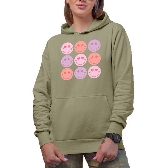 Retro Smiling Faces, Valentine's Day Art Merch Gift, Sand Hooded Sweatshirt or Hoodie, Medium