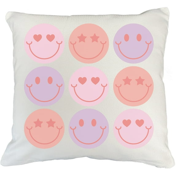 Retro Smiling Faces, Valentine's Day Art Merch Gift, White Pillow Case 20X20 IN