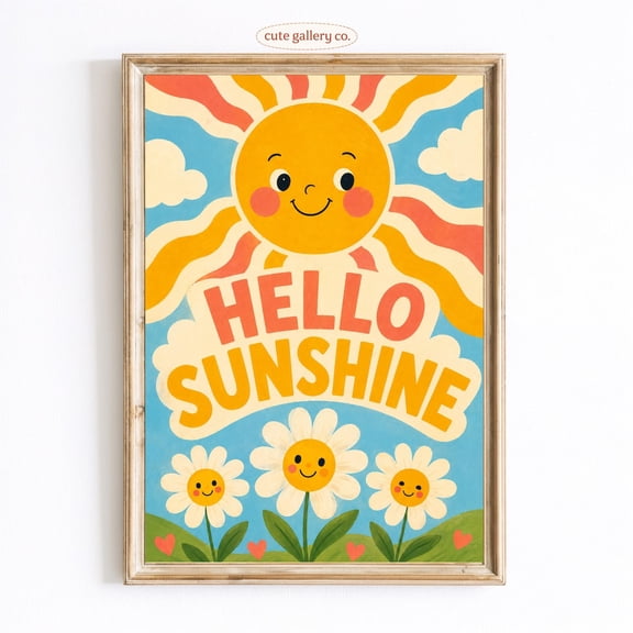Retro Smiling Sun Daisy Nursery Wall Art Home Decor Unframed Paper Print