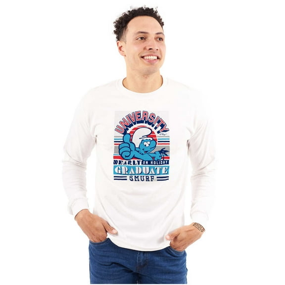 Retro Smurf University Graduate Long Sleeve TShirt Men Women Brisco Brands S