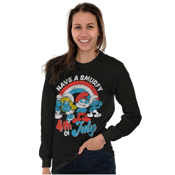 Retro Smurfs Cartoon 4th of July Long Sleeve TShirt Men Women Brisco Brands M