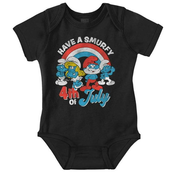 Retro Smurfs Cartoon 4th of July Romper Boys or Girls Infant Baby Brisco Brands 18M