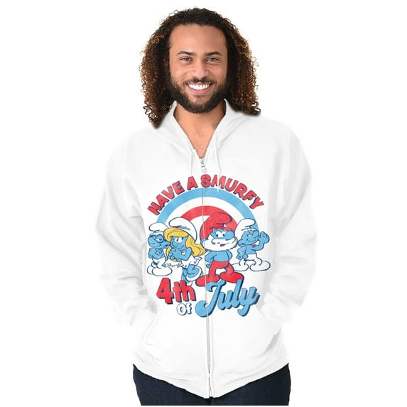Retro Smurfs Cartoon 4th of July Unisex Plus Size Zip Hoodie Brisco Brands 3X
