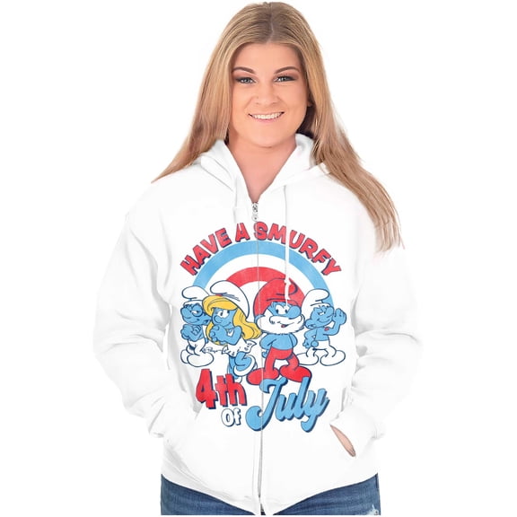 Retro Smurfs Cartoon 4th of July Zip Up Hoodie Men's Women's Brisco Brands S