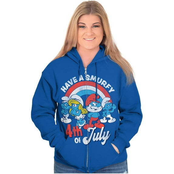 Retro Smurfs Cartoon 4th of July Zip Up Hoodie Men's Women's Brisco Brands X