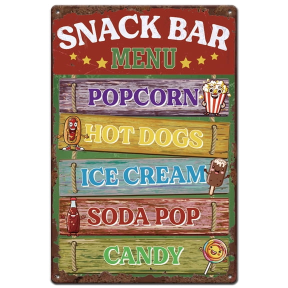 Retro Snack Bar Tin Signs Food Menu Vintage Metal Sign Wall Decor Vintage Tin Signs Restaurants Fast food Coffee Bar Retro Metal Plaque Popcorn
