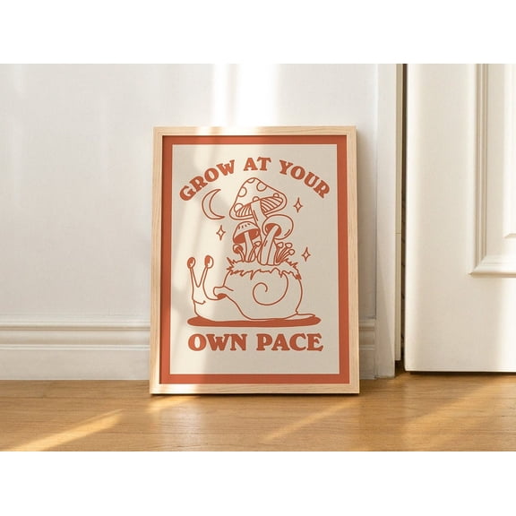 Retro Snail Positive Quote Mushroom Artwork Classroom Unframed Paper Print